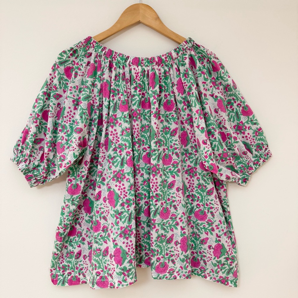 SZ Blockprints Hot Pink Floral Padra Tracy Top, Size Large - Picture 12 of 16
